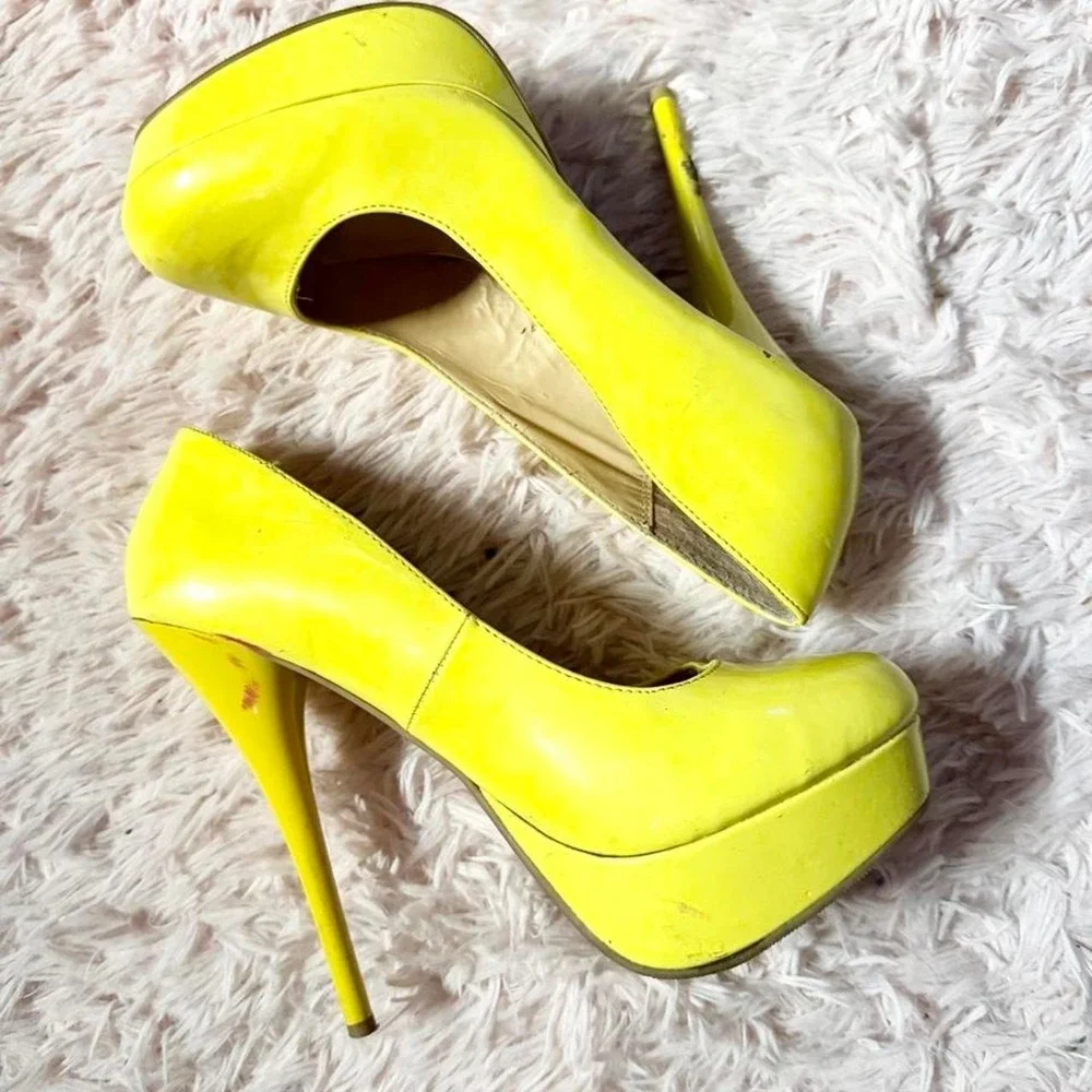 Y2K Yellow Vivid Platform Clubbing Heels Womens 7 Jersey Shore Trashy Snooki